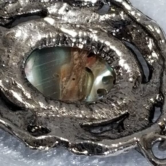 Vintage Abalone Mother of Pearl necklace 1"x3/4" 11913 - Picture 9 of 11